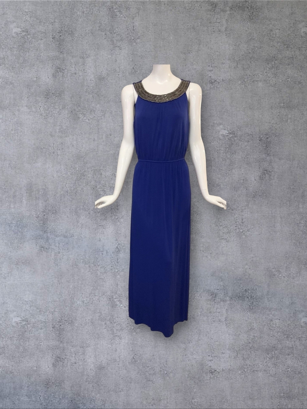 AB Studio Royal Blue Sleeveless Maxi with Beaded Collar Size XL